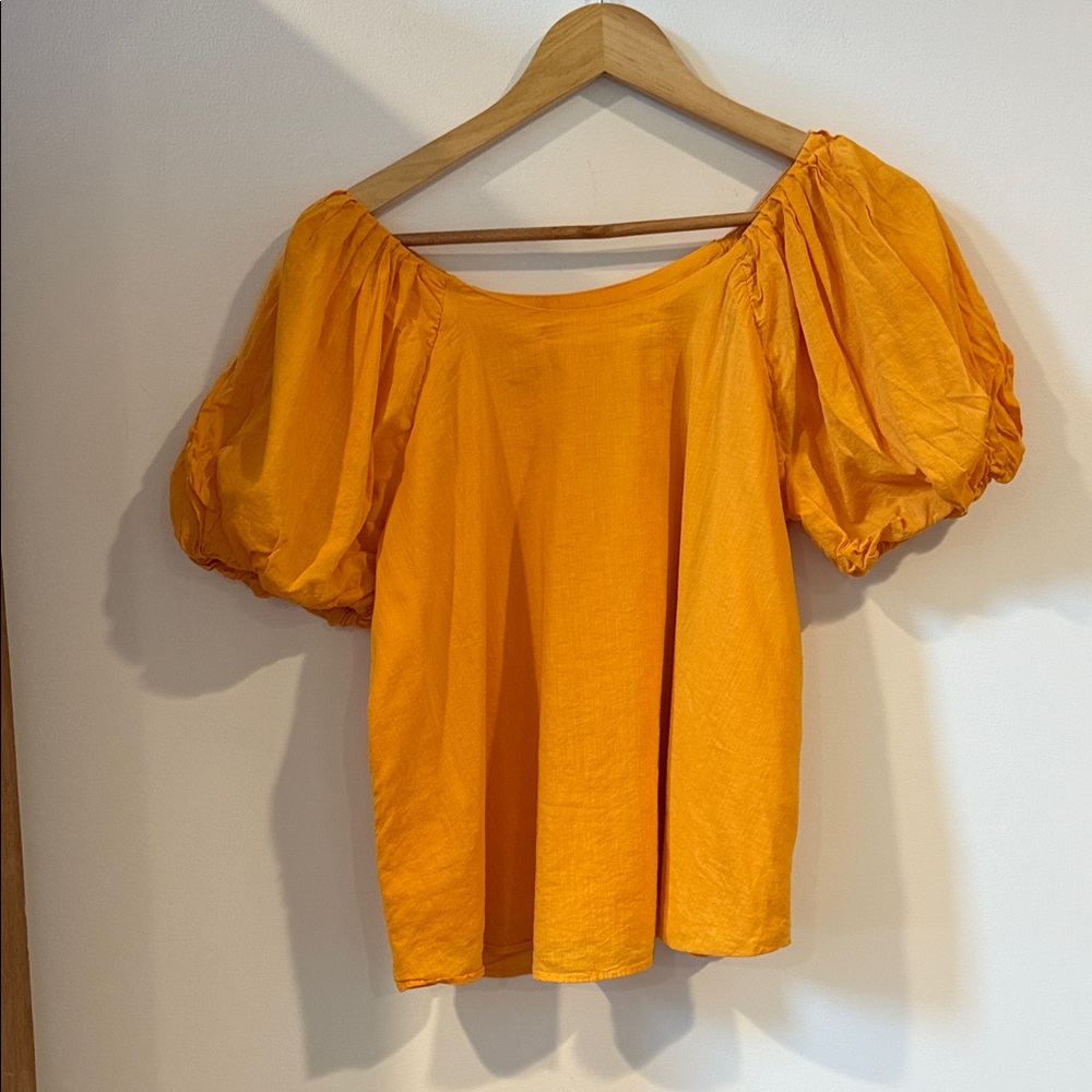 Anthropologie Orange Puff Sleeve Blouse